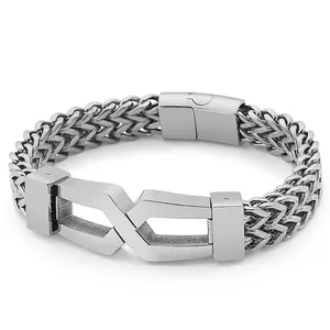 Men Stainless Steel Bracelet Layered Woven Chain Geometric Infinity Connector Hip Hop Punk Style Jewelry