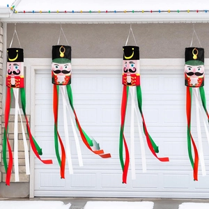 Nutcracker Christmas windsock flag decorations set of 4 for outdoor garden yard holiday decor