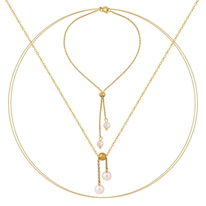 Artificial Pearl Jewelry Stainless Steel 18K Gold Plated Y Shaped Necklace And Adjustable Bracelet For Women Elegant Minimalist