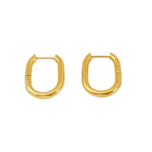 Minimalist 18k gold plated titanium steel oval hoop earrings with high polish finish