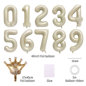 40-inch beige number balloons with gold crown and ribbon for birthday party decoration