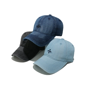 Casquette De Baseball Broderie Croix Denim Coton Lavé Ajustable Protection Solaire Vintage Streetwear Hommes Femmes