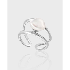 Artificial Baroque Pearl Ring 925 Sterling Silver Irregular Hollow Double Layer Adjustable Open Ring Minimalist Fashion For Women