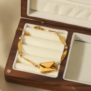 18k gold plated stainless steel envelope charm bracelet with cubic zirconia accents