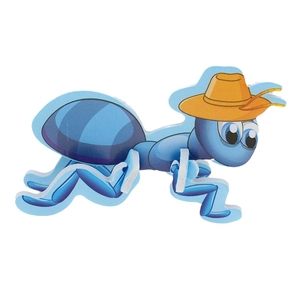 Detail of 3D blue cartoon ant puzzle toy with yellow hat for children brain development