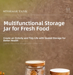 Detail of embossed glass storage jar with airtight bamboo lid for kitchen organization