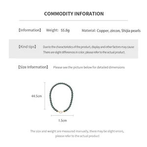 Detailed sizing chart and material specs for the vintage green pearl beaded necklace