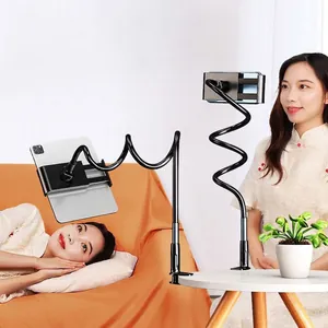 Universal long arm phone and tablet holder with 360 rotation for desk and bedside