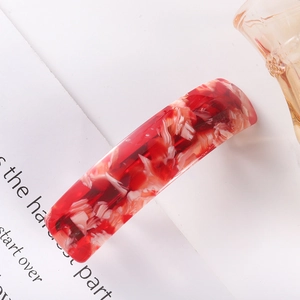 Elegant red checkered acetate spring hair clip with marble pattern for women