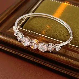 Elegant silver bracelet with seven round cubic zirconia stones in a luxury prong setting
