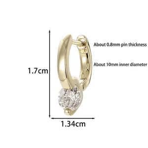 Minimalist coffee gold hoop earring with clear zircon stone, 1.7cm height and 10mm inner diameter