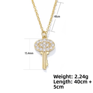 Detailed product dimensions for the 925 silver key pendant necklace with zircon