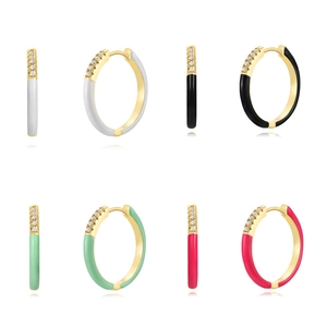 Light Luxury Enamel Hoop Earrings With 925 Sterling Silver Earring Post Colorful Zirconia Inlaid U-Shaped Geometric Ear Buckles For Women Jewelry