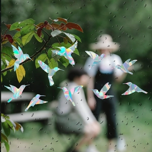 Rainbow prism hummingbird window stickers set of 9 showing colorful light effect