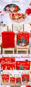 Detail of Christmas chair covers featuring festive Santa, snowman and elk cartoon prints