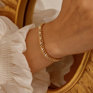 Elegant 18K gold plated triple layer zircon chain bracelet for women in a luxury design