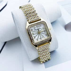 Montre Quartz Femme Luxe Boîtier Carré Alliage Bracelet Acier Inoxydable Sertie Strass Chiffres Arabes Décontracté Bijoux Brillant