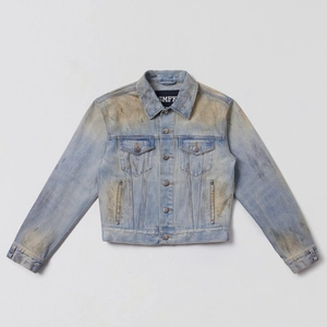 Giacca di jeans slim fit azzurra con particolare effetto vintage invecchiato