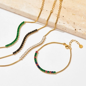 Stainless Steel Bracelet With Square Geometric Emerald Green Cubic Zirconia Adjustable Box Chain Jewelry For Women