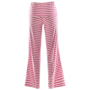 Detail der rosa-weiß gestreiften Hose mit weitem Bein und bequemem, gefaltetem Bund
