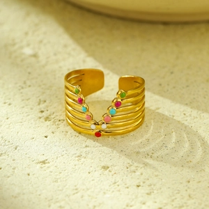 18K gold plated stainless steel multi-layer open ring with colorful enamel dots