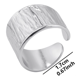 Close-up of vintage texture on silver open ring with 1.7cm inner diameter measurement
