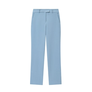 Pantaloni da donna azzurro chiaro a gamba dritta con spacchi laterali e gancio in vita