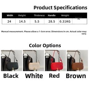 Detaillierte Größentabelle und Produktdaten für die minimalistische PU-Achseltasche