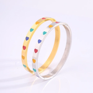 Fashion Titanium Steel Bangle For Women Luxury Heart Enamel Drip Oil Buckle Bracelet Colorful Niche Design Jewelry Accessory