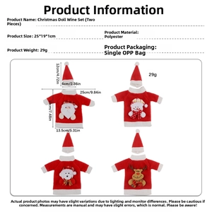 Size chart showing dimensions for Christmas wine bottle hats and clothes in cm and inches