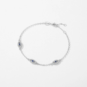 S925 sterling silver evil eye bracelet with blue gemstones and sparkling crystals