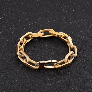 Men's gold titanium steel paperclip chain bracelet with a heavy-duty carabiner clasp