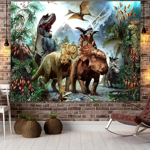 Tenture murale dinosaures avec T-Rex et Tricératops dans un paysage préhistorique pour chambre
