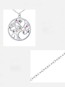 Detailed shot of S925 sterling silver Tree of Life pendant with colorful 5A zircons