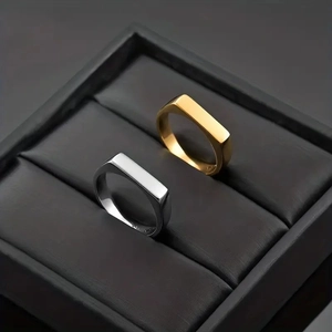 Minimalist Signet Ring Stainless Steel Flat Top Rectangular Mirror Polished Band For Men Women Couples