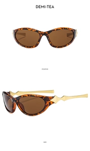 Front and side views of Y2K demi-tea cycling sunglasses with geometric metal temples