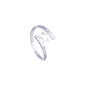 Luminous stainless steel open ring with cutout star pattern in minimalist style