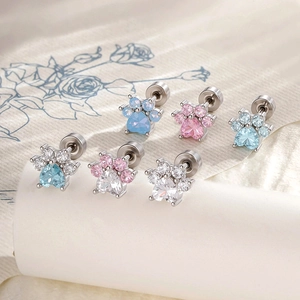 Katzenpfote Knorpel Ohrstecker Niedlich Zirkonia Kupfer Titansunpfosten Schraubverschluss Piercing Schmuck Für Damen Süß