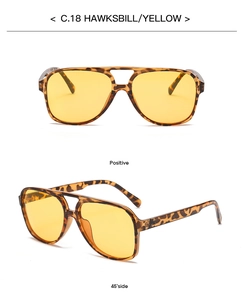 Front and side views of tortoiseshell double bridge sunglasses with yellow lenses
