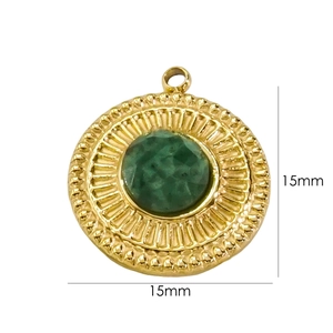 Detail of 15mm 14K gold plated bohemian green faceted natural stone pendant