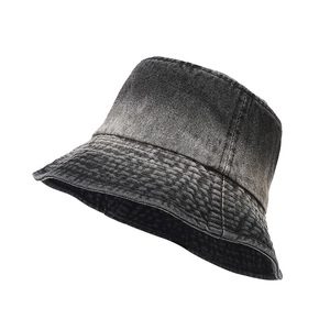 Vintage washed black denim bucket hat with reinforced stitching for outdoor sun protection