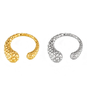 British style hammered asymmetric gold and silver plated open rings with geometric texture