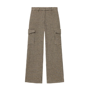 Women Houndstooth Cargo Pants High Waisted Straight Leg Polyester Trousers With Flap Pockets Casual Fashion Vintage