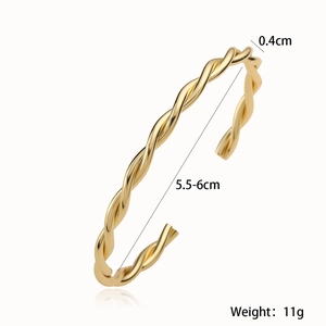 Minimalist twisted gold open bangle for women with 0.4cm width and 5.5-6cm inner diameter