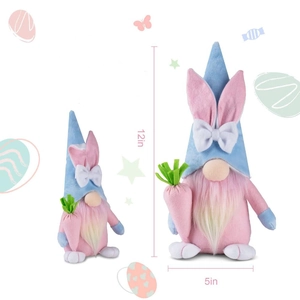 Easter gnome plush doll with carrot decor, 12x5 inches, pink and blue festive ornament