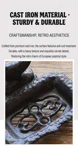 Vue macro d'un porte-savon en fonte avec oiseau vintage et motif ajouré ornemental