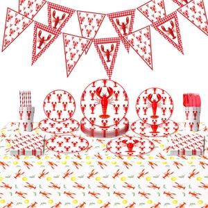 Lobster Theme Disposable Party Tableware Paper Plates Cups Napkins Tablecloth Pennant For Summer Seaside BBQ Picnic Birthday Decorations