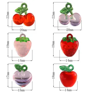 Macro view of acrylic fruit charms with precise dimensions for DIY jewelry making