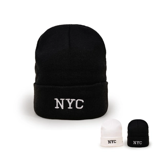 Bonnet En Maille Broderie NYC Acrylique Côtelé Chaud Hiver À Revers Casquette De Mode Pour Hommes Femmes