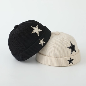 Kids Miki Hat Docker Cap Brimless Corduroy Knit Star Patch Retro Hip Hop Adjustable Style For Boys